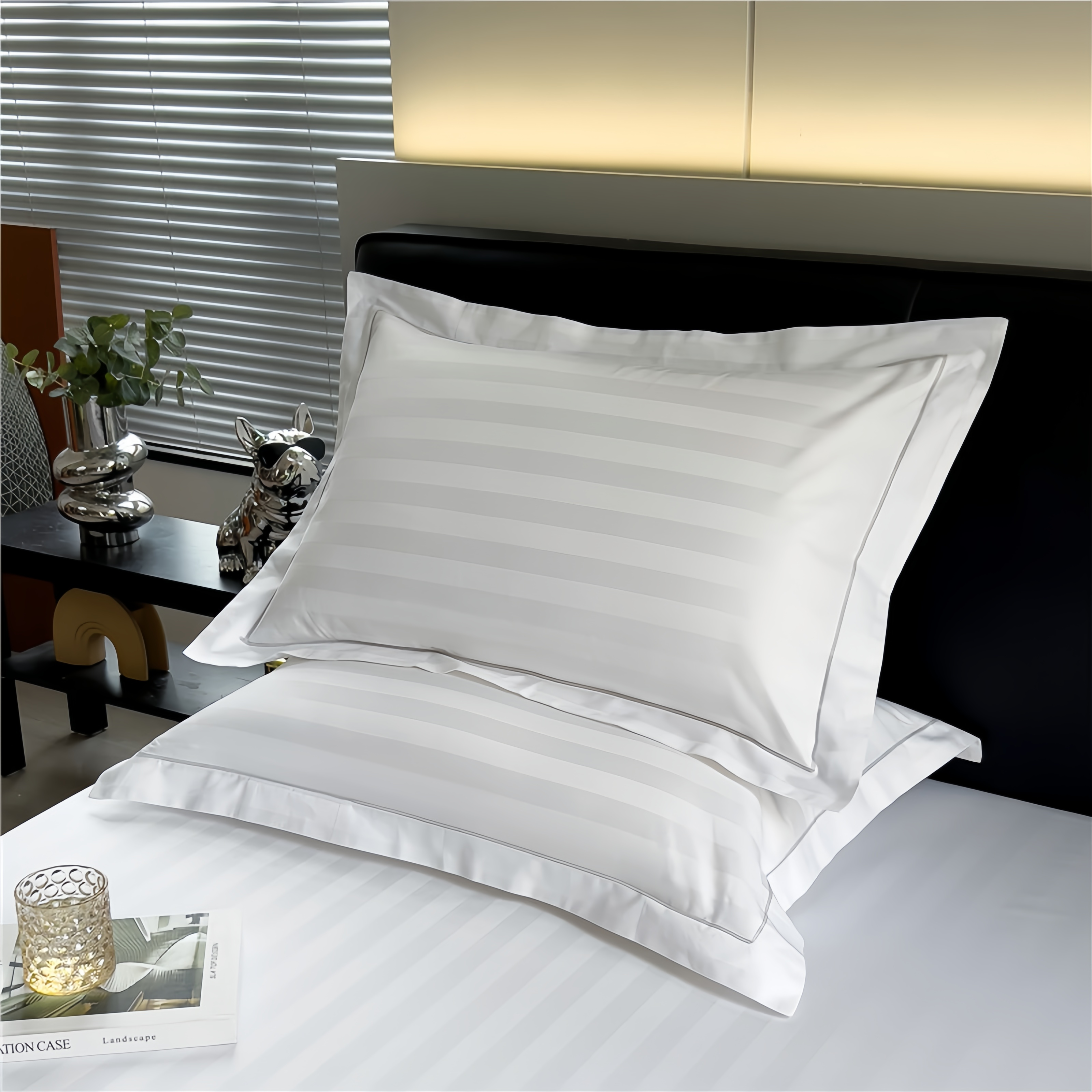 Hotel 100% Cotton White Color Stripe Fitted Sheet 