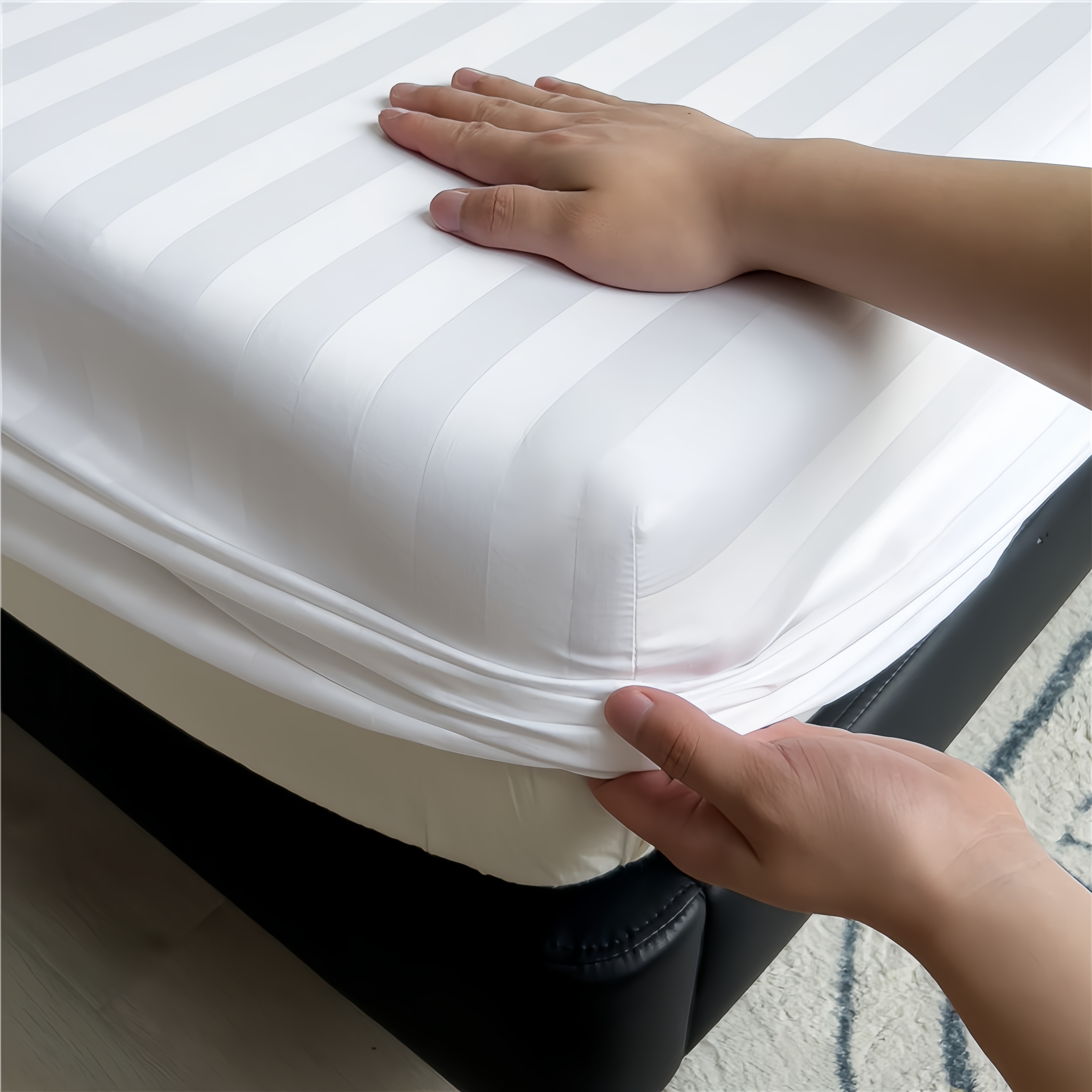 Hotel 100% Cotton White Color Stripe Fitted Sheet 