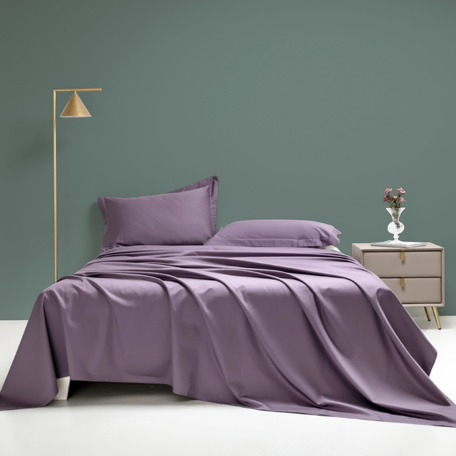  Bed Sheet Sets 100% Cotton 300TC High Quality Purple Color Style Sateen